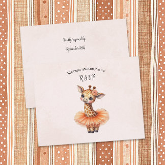 Cartão RSVP Ballerina Bebê Menina Chuveiro Tutu Girafa Elegant