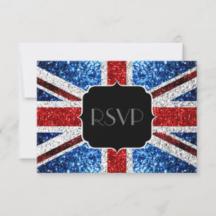Cartão RSVP bandeira do Reino Unido vermelho branco azul faísc