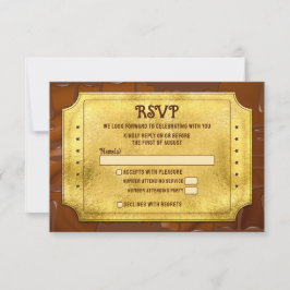 Cartão RSVP Bar de tíquete de Ouro de chocolate Bat Mitzvah RS
