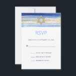 Cartão RSVP BAR Dourado azul MITZVAH da estrela da aguarela<br><div class="desc">Cartões judaicos religiosos bonitos do convite de Mitzvah RSVP do bar. Design moderno contudo elegante em cores azuis do curso da escova, luz da aguarela aos azuis marinhos. Estrela de David Dourado no meio com curso da escova da folha de ouro do falso. Letras modernas do roteiro. "É chamado ao...</div>