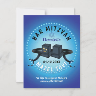 Cartão RSVP Bar Feliz Mitzvah 20XX Decorativo Azul