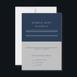 Cartão RSVP Bar Minimalista Mitzvah Marinho Prata Azul<br><div class="desc">Esquema minimalista. Altere a cor e as fontes até mesmo as linhas e o fundo de cores personalizado para corresponder ao seu evento.</div>