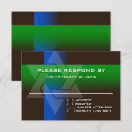 Cartão RSVP Bar Mitzvah Azul e Verde em Qualquer Cor