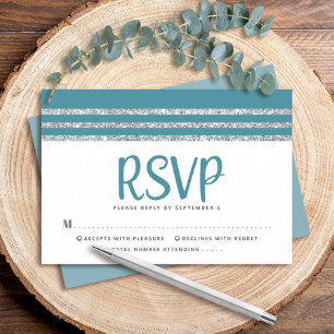 Cartão RSVP Bar Mitzvah Azul Teal Prata Tallit Roteiro Moderno