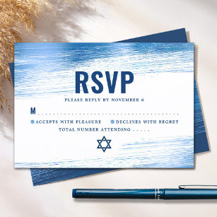 Cartão RSVP Bar Mitzvah Bold Moderno Tipografia Marinho Azul F