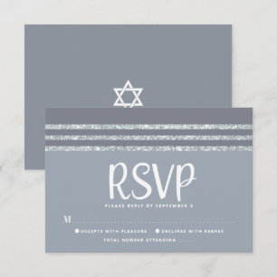 Cartão RSVP Bar Mitzvah Cinza Prata Tallit Script Negrito Mode