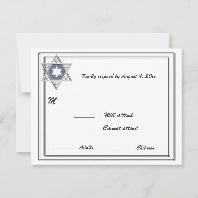 Cartão RSVP Bar Mitzvah de Silver Frame Star (Frente)