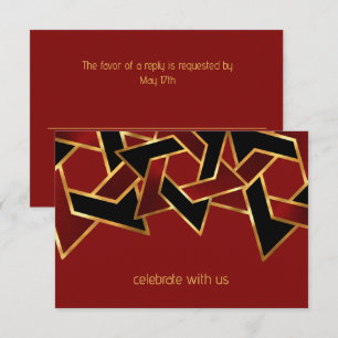 Cartão RSVP Bar Mitzvah Dourada Estrela Negra Vermelha de Davi
