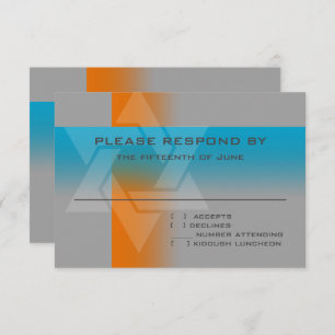 Cartão RSVP Bar Mitzvah Laranja e Turquesa em Qualquer Cor