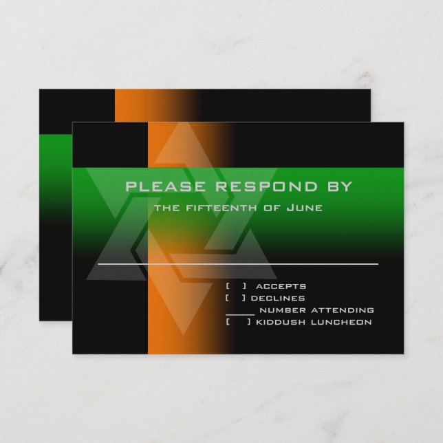 Cartão RSVP Bar Mitzvah Laranja e Verde em Qualquer Cor (Frente/Verso)