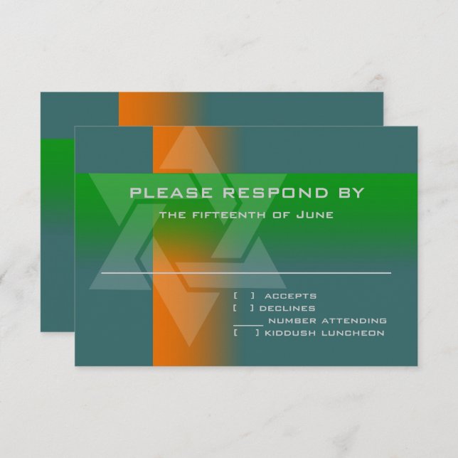 Cartão RSVP Bar Mitzvah Laranja e Verde em Qualquer Cor (Frente/Verso)