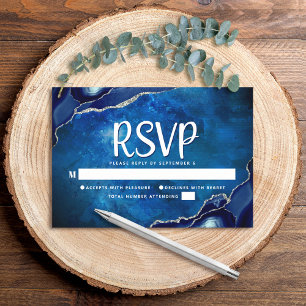 Cartão RSVP Bar Mitzvah Moderno Ágata Azul Aquarela Script
