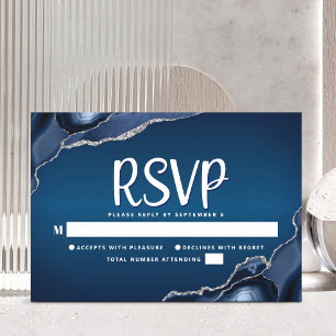Cartão RSVP Bar Mitzvah Moderno Marinho Azul Ombre Agate Scrip