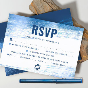 Cartão RSVP Bar Mitzvah Moderno Negrito Tipografia Azul Azul F