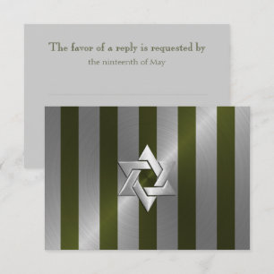 Cartão RSVP Bar Mitzvah Moss Green e Silver Stripe