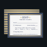 Cartão RSVP Bar Mitzvah Opções de Refeição Marinho Azul Branco<br><div class="desc">Marinho de cumprimentos e convites mitzvah bar dourado com cartões de resposta RSVP elegantes. Todo texto é simples de personalizar ou excluir conforme necessário. O cartão inclui opções de refeições e opções de resposta via site ou email. O design azul, branco e ouro marinho apresenta uma estrela de folha falsa...</div>