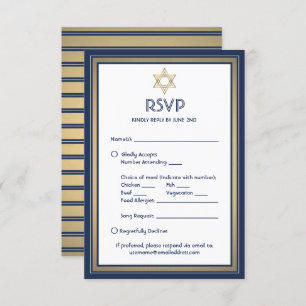 Cartão RSVP Bar Mitzvah Opções de Refeição Pedido de Música Az