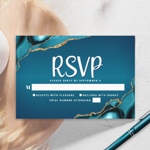 Cartão RSVP Bar Mitzvah Ouro Turquesa Ombre Ágata Roscado Negr