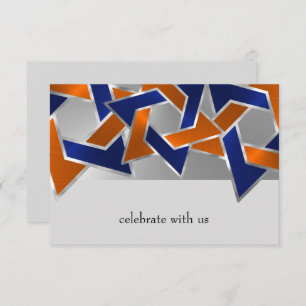 Cartão RSVP Bar Mitzvah Silver Blue Orange Star