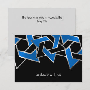 Cartão RSVP Bar Mitzvah Silver Blue Star de David