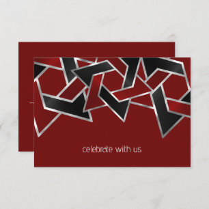 Cartão RSVP Bar Mitzvah Silver Red Black Star de David