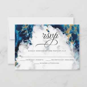 Cartão RSVP BarefootBride™ com Geodo de Aquarela Azul