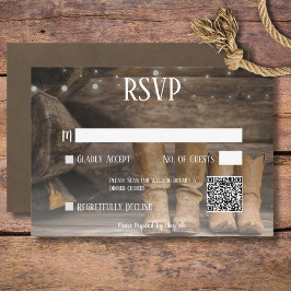 Cartão RSVP Barn & Boots Rustic Cowboy Western Weding Código Q