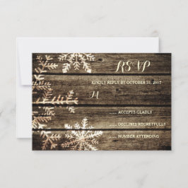 Cartão RSVP Barn Wood Snowflakes Casamento no inverno Russo RS