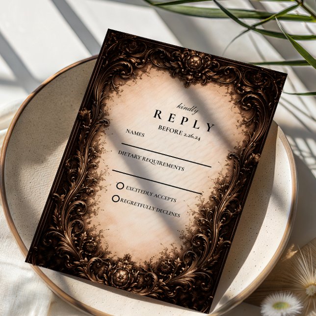 Cartão RSVP Baroque Gothic Frame Wedding (Criador carregado)