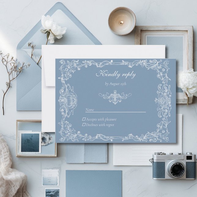 Cartão RSVP Baroque Vintage Damask Wedding Response Card (Criador carregado)