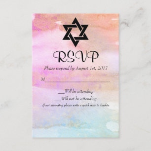Cartão RSVP Bastão Dourado azul alaranjado cor-de-rosa Mitzvah
