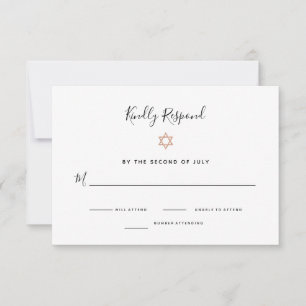 Cartão RSVP Bastão Dourado cor-de-rosa Mitzvah da estrela de