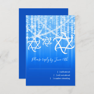 Cartão RSVP Bat Mitzvah Blue White Sparly Lights
