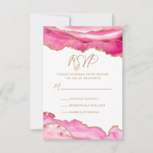 Cartão RSVP Bat Mitzvah Cor-de-rosa Dourada