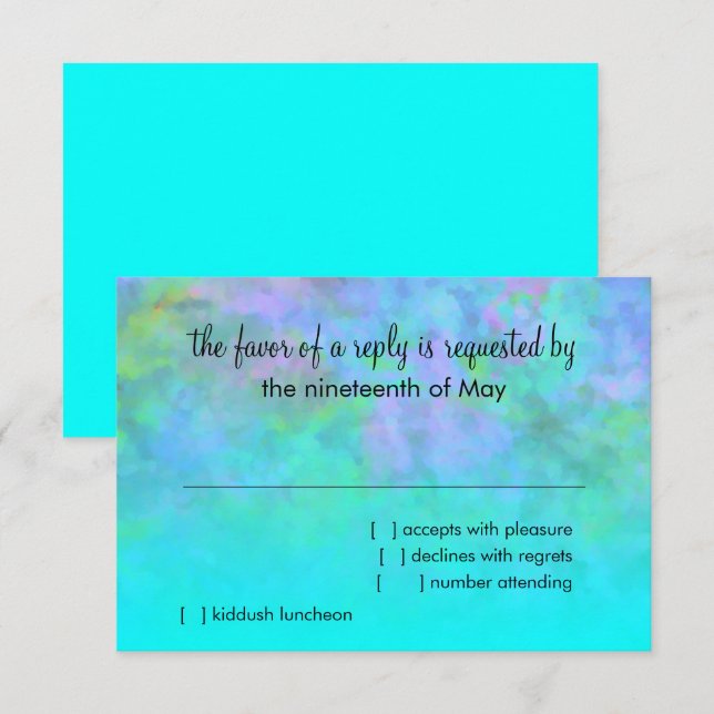 Cartão RSVP Bat Mitzvah Design Abstrato em Turquesa (Frente/Verso)