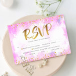 Cartão RSVP Bat Mitzvah dourado folha de ouro espinheira-rosad<br><div class="desc">Tenha orgulho, alegria e mostre este marco do seu Bat Mitzvah favorito! Inclua este impressionante, moderno e brilhante formato de folha falsa de ouro e pontos brilhantes e script de tipografia contra um fundo de aquarela cor rosa suave, cartão de inserção RSVP personalizado para o seu evento. Personalize o texto...</div>