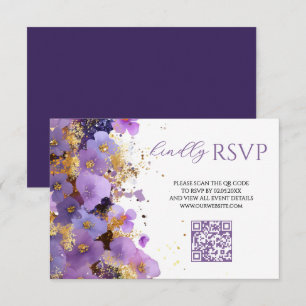 Cartão RSVP Bat Mitzvah Floral Roxo e Dourado