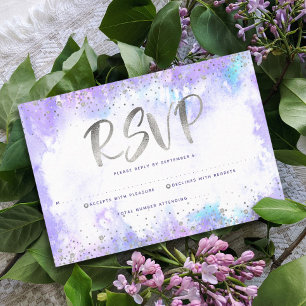Cartão RSVP Bat Mitzvah folha prateada moderna roxa aquarela