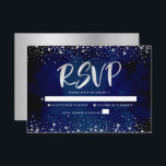 Cartão RSVP Bat Mitzvah Marinho Silver Glitter Script Watercol<br><div class="desc">Tenha orgulho, alegria e mostre este marco do seu Bat Mitzvah favorito! Inclua este cartão de inserção RSVP personalizado, moderno e impressionante para o seu evento. Escrito gráfico de caligrafia prateada e confetti sobrepõe um fundo rico, dramático, azul-água marinho. Personalize o texto personalizado com a data "responder por". Convites de...</div>