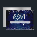 Cartão RSVP Bat Mitzvah Marinho Silver Glitter Script Watercol<br><div class="desc">Tenha orgulho, alegria e mostre este marco do seu Bat Mitzvah favorito! Inclua este cartão de inserção RSVP personalizado, moderno e impressionante para o seu evento. Escrito gráfico de caligrafia prateada e confetti sobrepõe um fundo rico, dramático, azul-água marinho. Personalize o texto personalizado com a data "responder por". Convites de...</div>