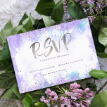 Cartão RSVP Bat Mitzvah, moderna folha prateada, cor-de-água r<br><div class="desc">Tenha orgulho, alegria e mostre este marco do seu Bat Mitzvah favorito! Inclua essa incrível folha de alumínio e pontos brilhantes prateados modernos e cintilantes e um script de caligrafia manuscrito contra um fundo de aquarela roxa suave, um cartão de inserção RSVP personalizado para seu evento. Personalize o texto personalizado...</div>