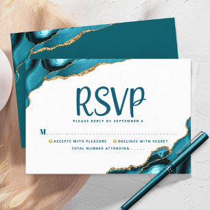 Cartão RSVP Bat Mitzvah Moderno Ouro Turquesa Ágata Script