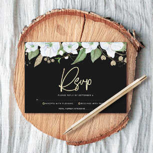 Cartão RSVP Bat Mitzvah Ouro Preto Script Floral Aquarela
