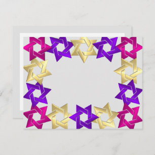 Cartão RSVP Bat Mitzvah Pink Dourado Estrela Púrpura Qualquer 