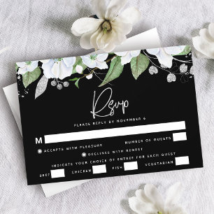 Cartão RSVP Bat Mitzvah Preto Prata Roteiro Aquarela Floral