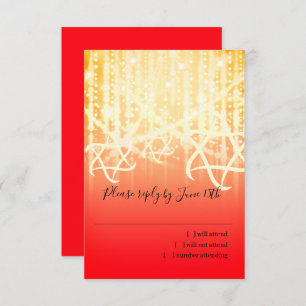 Cartão RSVP Bat Mitzvah Red e Douradas Luzes Sparkly