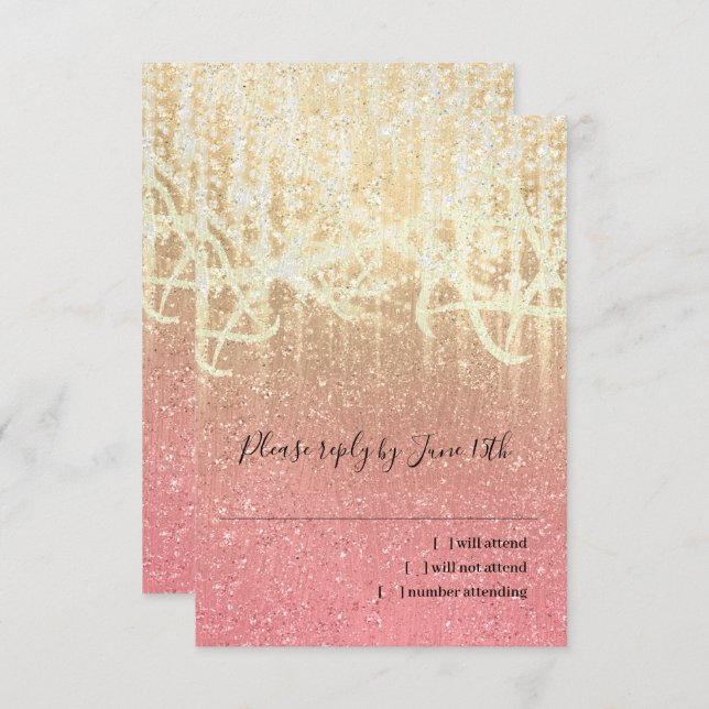 Cartão RSVP Bat Mitzvah Rosa Dourado Extra Sparkly (Frente/Verso)