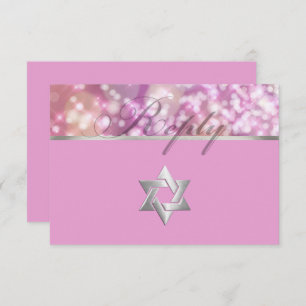 Cartão RSVP Bat Mitzvah Sparkle Fica Rosa