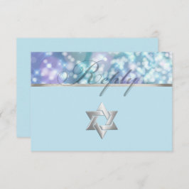 Cartão RSVP Bat Mitzvah Sparkle Luz Azul e Roxo