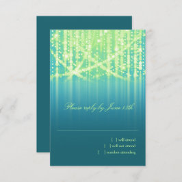 Cartão RSVP Bat Mitzvah Teal Blue Verde limão Luzes brilhantes